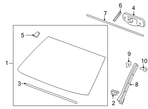 2012 Cadillac Escalade Windshield Glass, Reveal Moldings Diagram