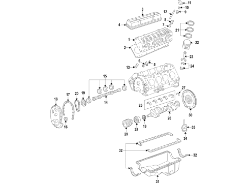 1999 Chevy Express 3500 Engine Parts, Mounts, Cylinder Head & Valves, Camshaft & Timing, Oil Pan, Oil Pump, Crankshaft & Bearings, Pistons, Rings & Bearings Diagram