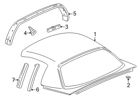 1999 Chevy Corvette Roof & Components, Exterior Trim Diagram