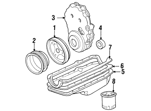 1999 GMC Yukon Engine Parts, Mounts, Cylinder Head & Valves, Camshaft & Timing, Oil Pan, Oil Pump, Crankshaft & Bearings, Pistons, Rings & Bearings Diagram