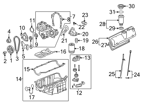 2009 Saturn Vue Engine Parts, Mounts, Cylinder Head & Valves, Camshaft & Timing, Variable Valve Timing, Oil Pan, Balance Shafts, Crankshaft & Bearings, Pistons, Rings & Bearings Diagram