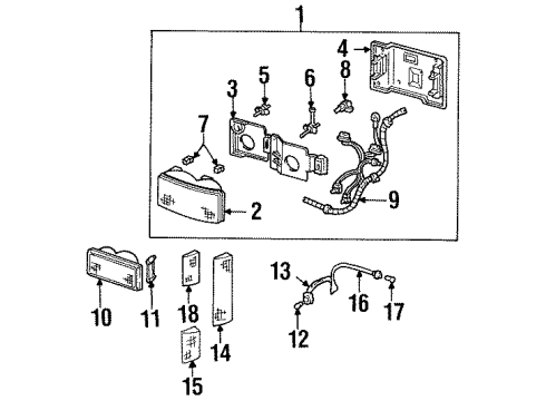 1994 GMC C3500 Headlamp Components, Park & Side Marker Lamps Diagram