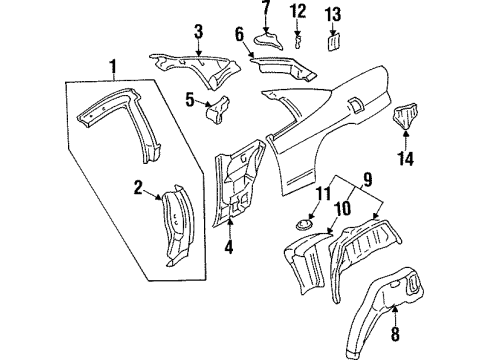 1998 Chevy Monte Carlo Inner Structure - Quarter Panel Diagram