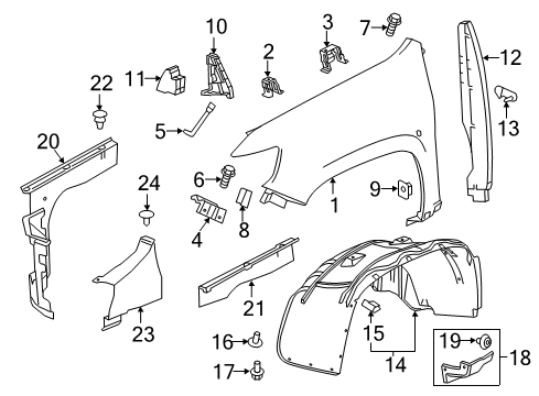 2021 Chevy Colorado Fender Liner, Front Inner Passenger Side Diagram for 84869178