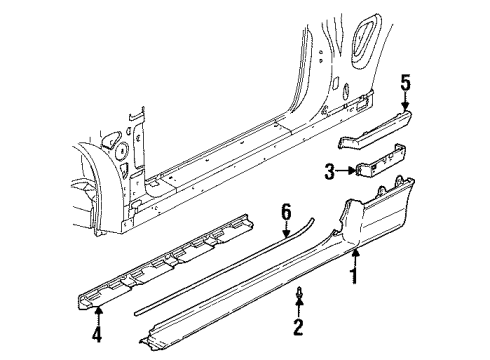 1993 Saturn SC1 Exterior Trim - Pillars, Rocker & Floor Diagram