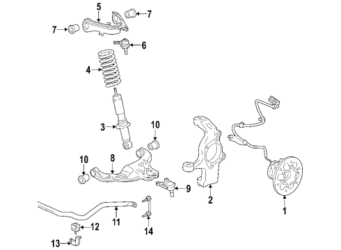 2012 GMC Canyon Front Suspension Components, Lower Control Arm, Upper Control Arm, Stabilizer Bar, Torsion Bar Diagram