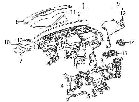 2015 Cadillac ELR Upper Trim Panel, Black, Passenger Side Diagram for 23466424