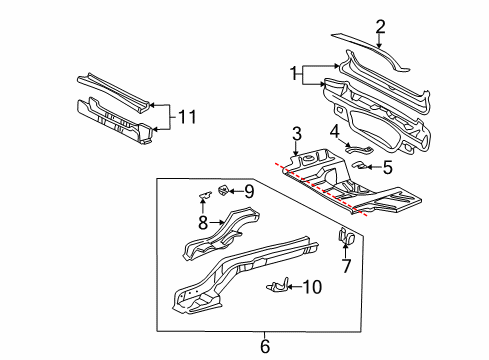 2005 Pontiac Bonneville Rear Body Panel, Floor & Rails Diagram