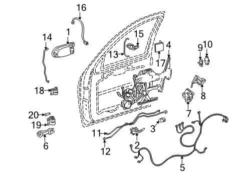 2003 Chevy Venture Front Door - Lock & Hardware Diagram