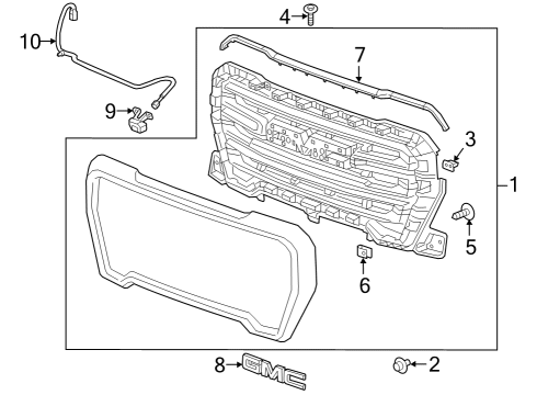 2022 GMC Sierra 1500 Grille & Components Diagram