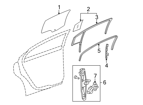 2009 Chevy Malibu Rear Door - Glass & Hardware Diagram