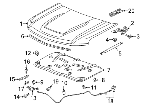 2023 Chevy Silverado 1500 Hood & Components Diagram