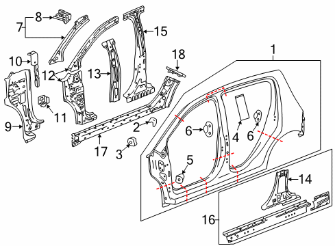 2017 Chevy Sonic Center Pillar & Rocker, Hinge Pillar, Uniside Diagram