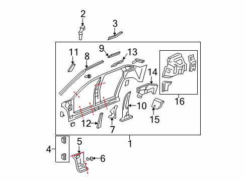 2006 Cadillac DTS Inner Reinforcement, Center Upper Outer Passenger Side Diagram for 15787127