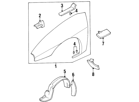 2000 Chevy Lumina Fender & Components, Exterior Trim Diagram