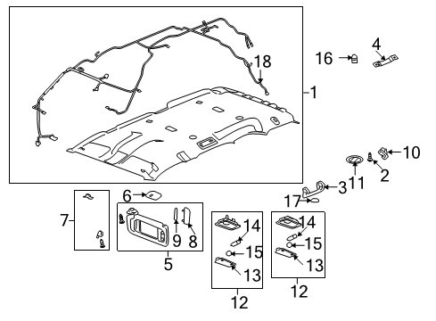 2012 Cadillac Escalade Interior Trim - Roof Diagram