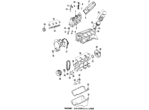 1993 Chevy Beretta Valve Grind Gasket Kit Diagram for 12507233