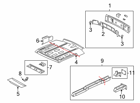 2005 Pontiac Montana Rear Body Panel, Floor & Rails Diagram
