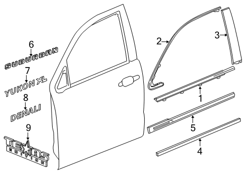 2020 Cadillac Escalade ESV Exterior Trim - Front Door Diagram
