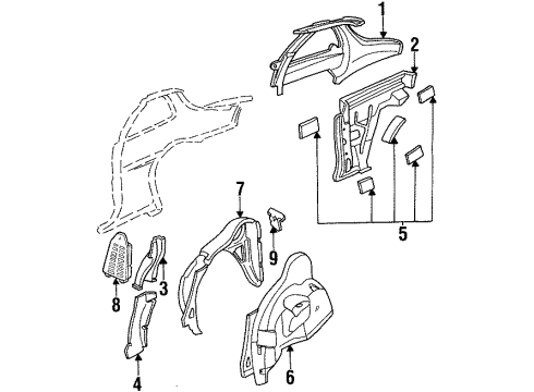 1994 Oldsmobile Achieva Inner Structure - Quarter Panel Diagram