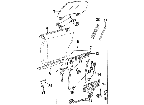 1999 Oldsmobile Aurora Rear Door - Glass & Hardware Diagram