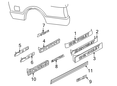 2002 Chevy S10 Exterior Trim - Pick Up Box Diagram