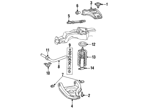 1992 Oldsmobile Custom Cruiser Front Suspension Components, Lower Control Arm, Upper Control Arm, Stabilizer Bar Diagram