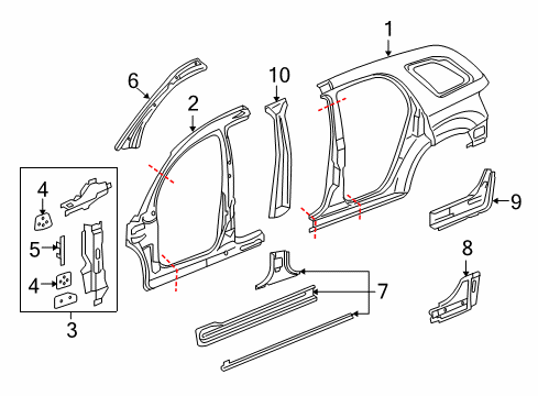 2007 Pontiac Torrent Center Pillar, Hinge Pillar, Rocker, Uniside Diagram