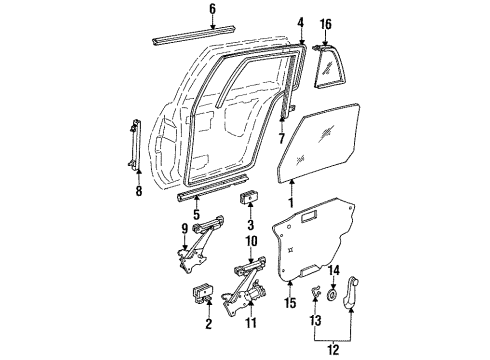 1994 Buick Skylark Rear Door - Glass & Hardware Diagram
