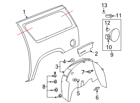 2012 Cadillac Escalade ESV Quarter Panel & Components Diagram
