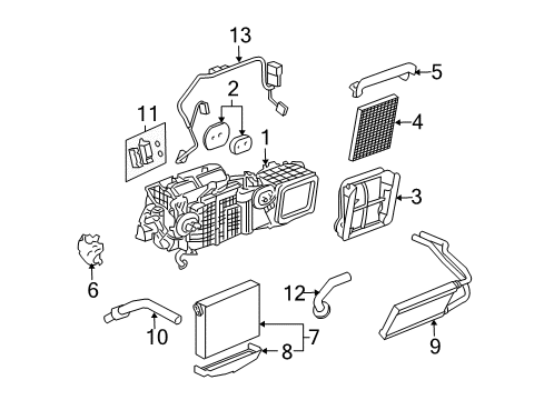 2005 Cadillac STS A/C Evaporator & Heater Components Diagram