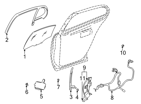 2005 Buick LeSabre Rear Door - Glass & Hardware Diagram