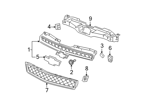 2007 Chevy Suburban 2500 Grille & Components Diagram
