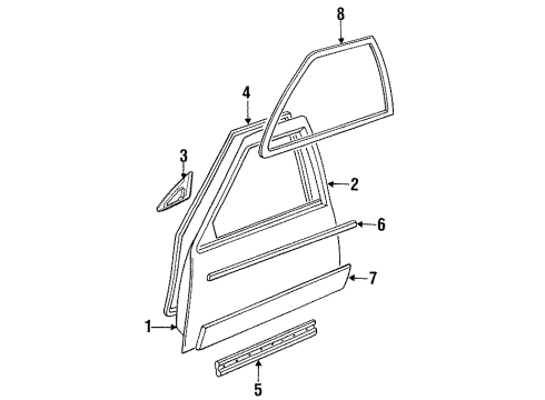 1993 Cadillac DeVille Front Door & Components, Exterior Trim Diagram