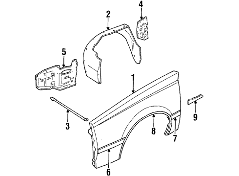 1984 Cadillac Cimarron Fender & Components, Exterior Trim Diagram