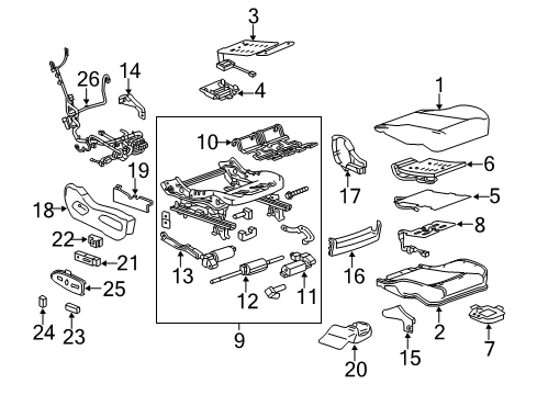 2012 Cadillac SRX Passenger Seat Components Diagram