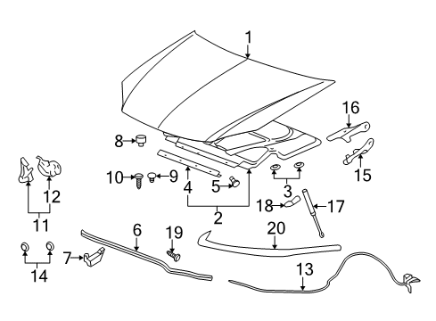 2005 Chevy Cobalt Hood & Components Diagram