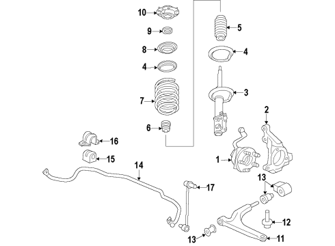 2008 Saturn Aura Front Suspension Components, Lower Control Arm, Stabilizer Bar Diagram