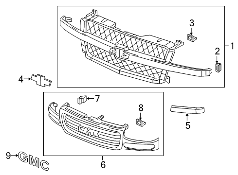 2006 Chevy Silverado 2500 HD Grille & Components Diagram