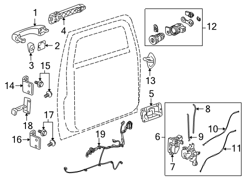 2010 Hummer H3T Front Door - Lock & Hardware Diagram