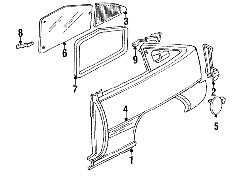 1989 Pontiac LeMans Body Side Molding, Black; Red Diagram for 90290043