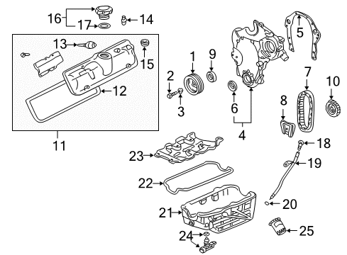 2002 Pontiac Aztek Engine Parts, Mounts, Cylinder Head & Valves, Camshaft & Timing, Oil Pan, Oil Pump, Crankshaft & Bearings, Pistons, Rings & Bearings Diagram