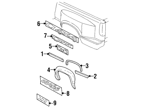 1990 GMC C3500 Exterior Trim - Pick Up Box Diagram