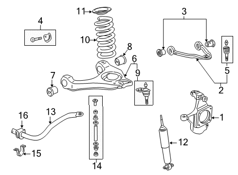 2004 GMC Yukon XL 1500 Front Suspension Components, Lower Control Arm, Upper Control Arm, Stabilizer Bar Diagram