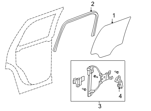 2012 Cadillac Escalade Rear Door - Glass & Hardware Diagram