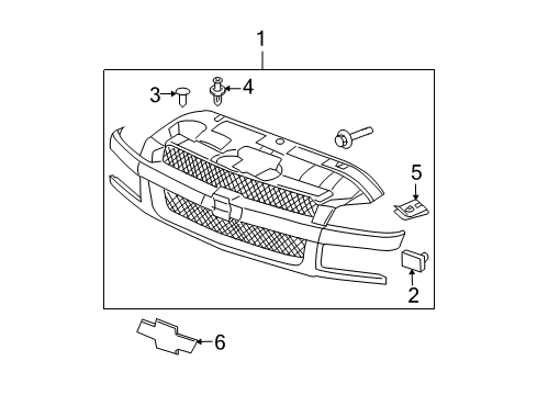 2005 Chevy Avalanche 2500 Grille & Components Diagram