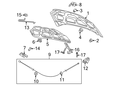 2010 Chevy Aveo5 Hood & Components Diagram