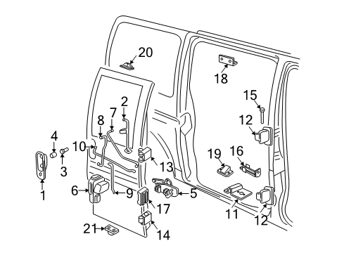 1997 GMC Savana 1500 Side Loading Door - Lock & Hardware Diagram 1 - Thumbnail