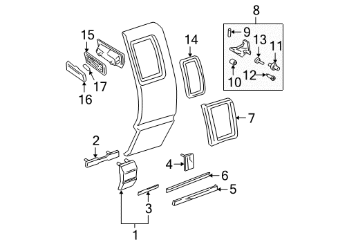 2002 Chevy S10 Roof Lamps, Side Glass, Exterior Trim Diagram