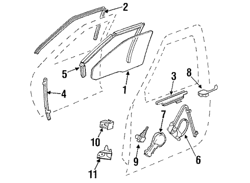1993 Cadillac DeVille Front Door Glass & Hardware Diagram
